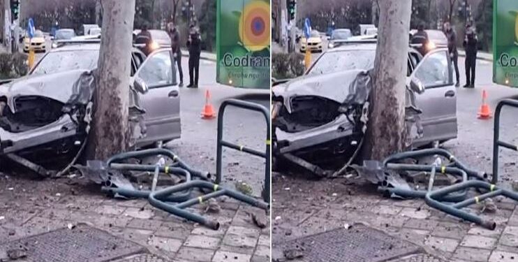 Aksident në Tiranë/ Dy makina përplasen me njëra-tjetrën, një i plagosur (Video)
